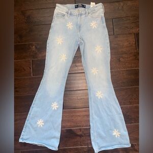 Hollister light wash embroidered flower flare jeans